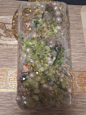 Handmade Clear Floral Phone Case with Pearls